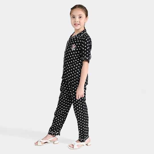 Girls Viscose Nightwear Polka Dot-BLACK