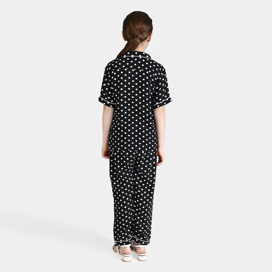 Girls Viscose Nightwear Polka Dot-BLACK