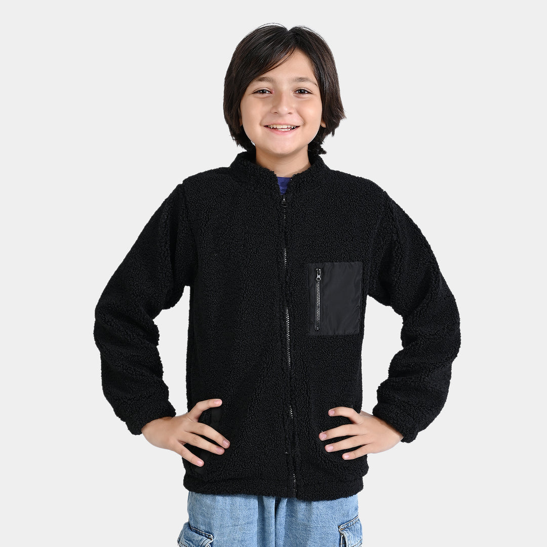 Boys Fleece Knitted Jacket The Traveler-BLACK