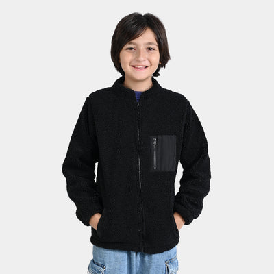 Boys Fleece Knitted Jacket The Traveler-BLACK