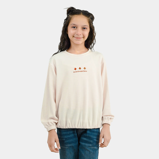 Girls Cotton Rib Sweatshirt Love Grow Here-BROWN
