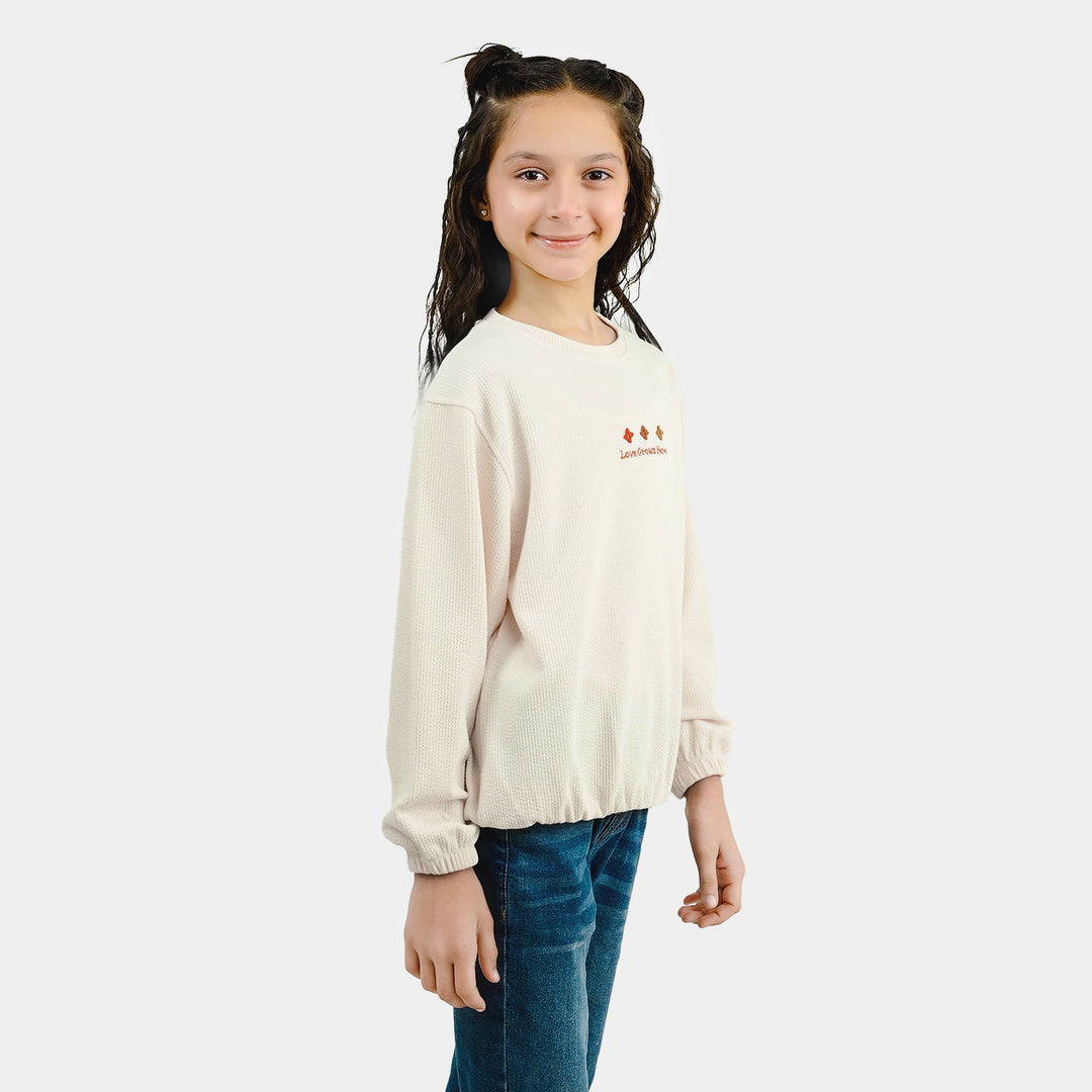 Girls Cotton Rib Sweatshirt Love Grow Here-BROWN