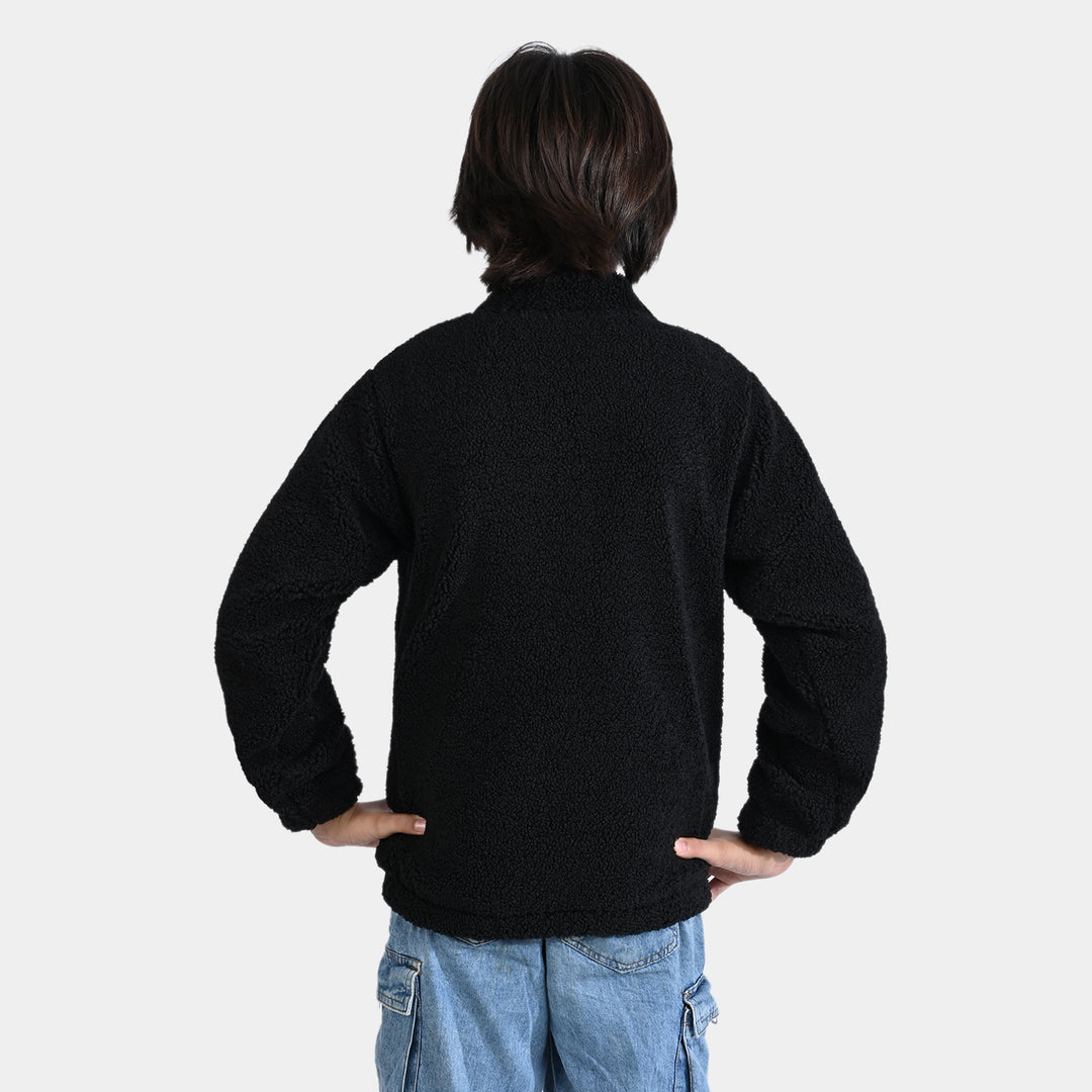 Boys Fleece Knitted Jacket The Traveler-BLACK