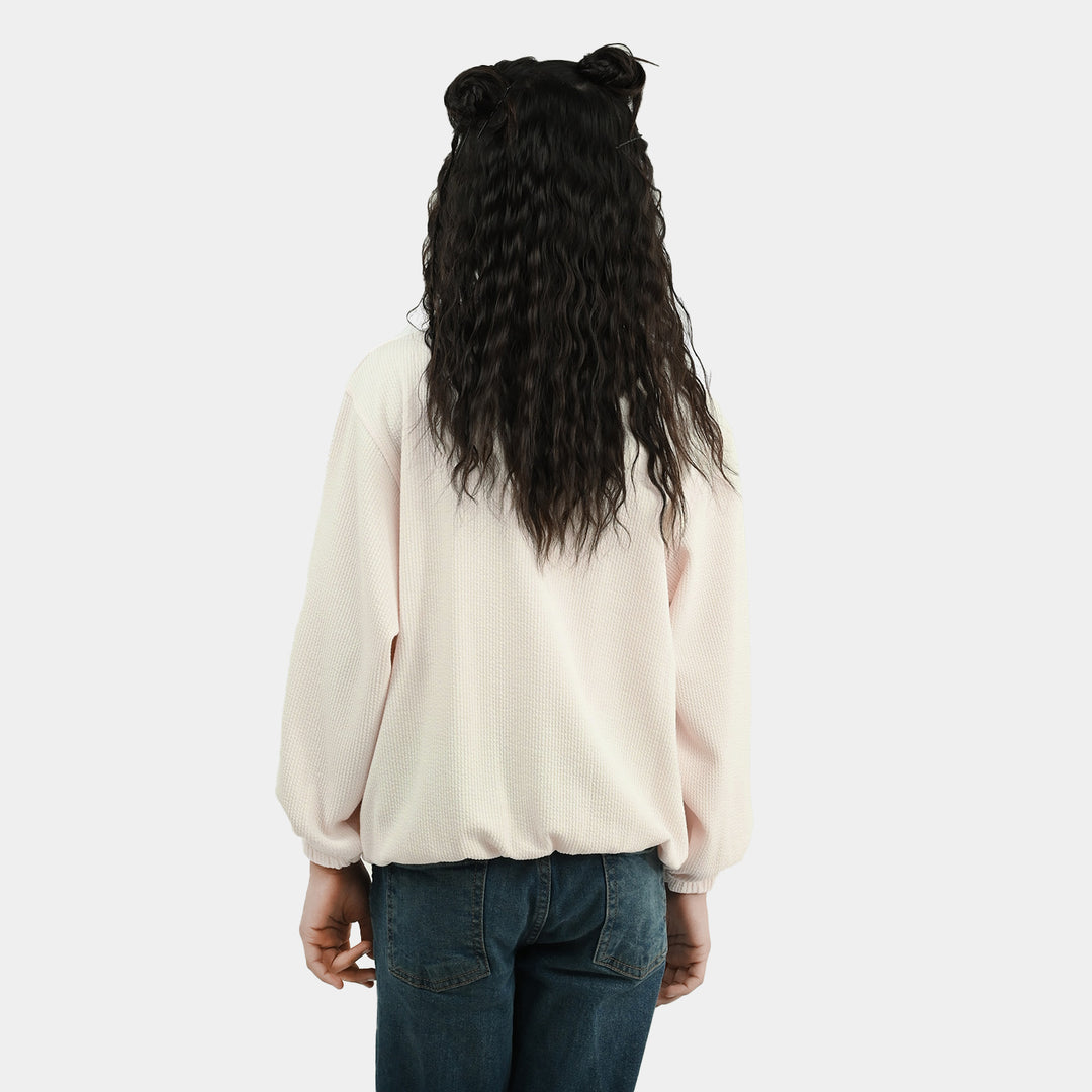Girls Cotton Rib Sweatshirt Love Grow Here-BROWN