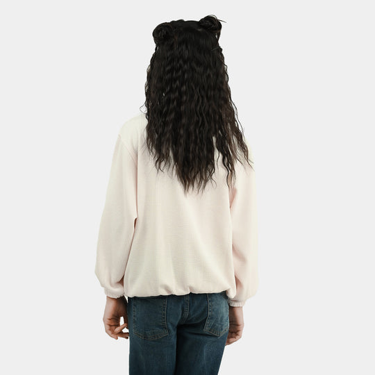 Girls Cotton Rib Sweatshirt Love Grow Here-BROWN