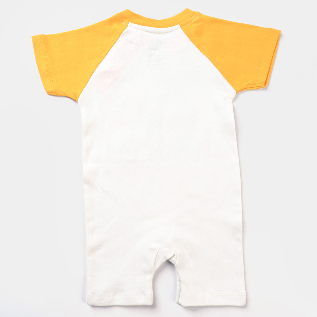 Infant Boys Cotton Interlock Knitted Romper Happy World-Vanilla Ice