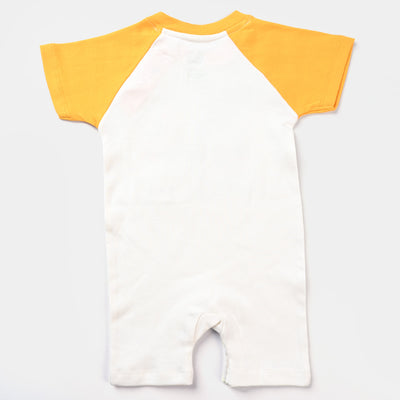 Infant Boys Cotton Interlock Knitted Romper Happy World-Vanilla Ice