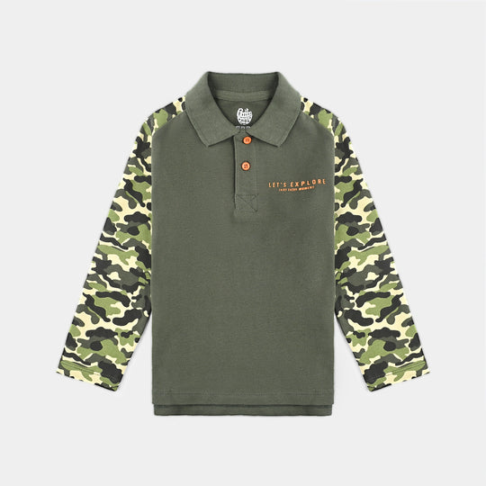 Boys Cotton PK Polo Let's Explore-Rifle Green