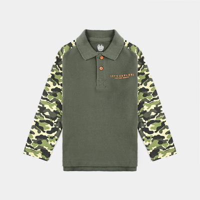 Boys Cotton PK Polo Let's Explore-Rifle Green