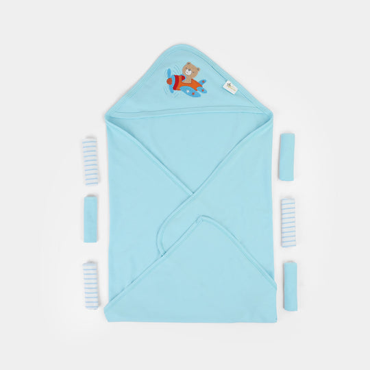 Baby Hooded Wrapping Sheet + 6Pcs Washcloths