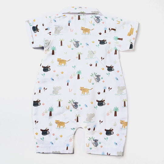 Infant Boys Cotton Romper Good Vibes-White