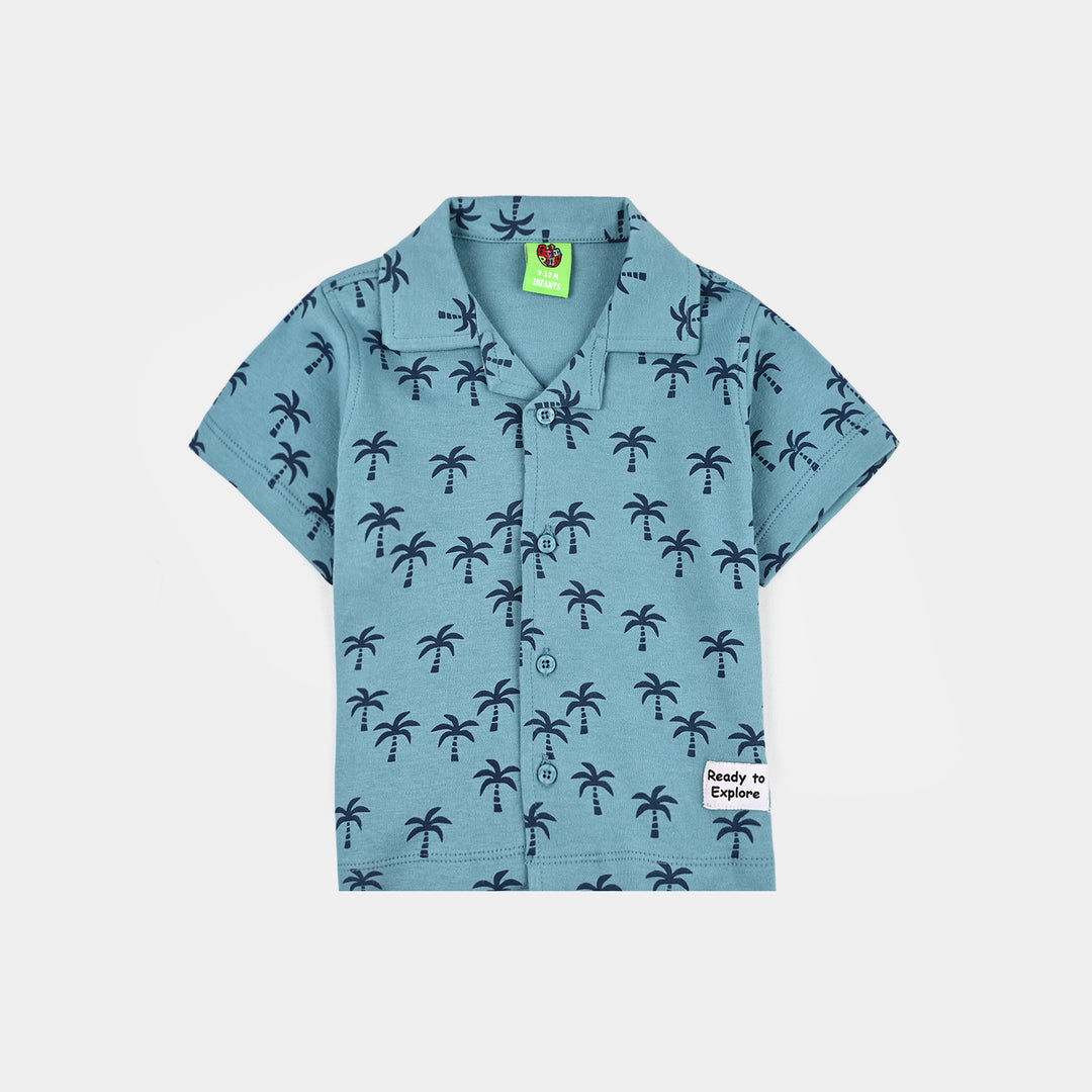 Infant Boys Cotton Interlock Suit Palm Wave-BLUE