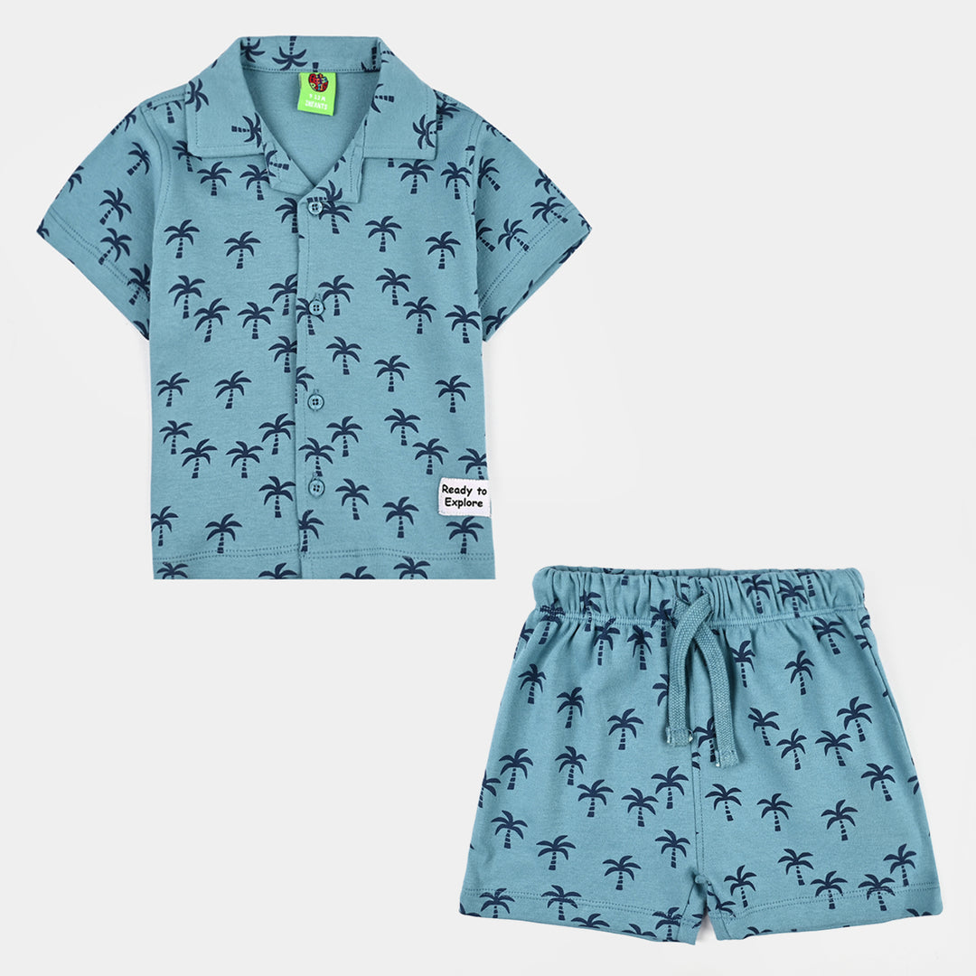 Infant Boys Cotton Interlock Suit Palm Wave-BLUE