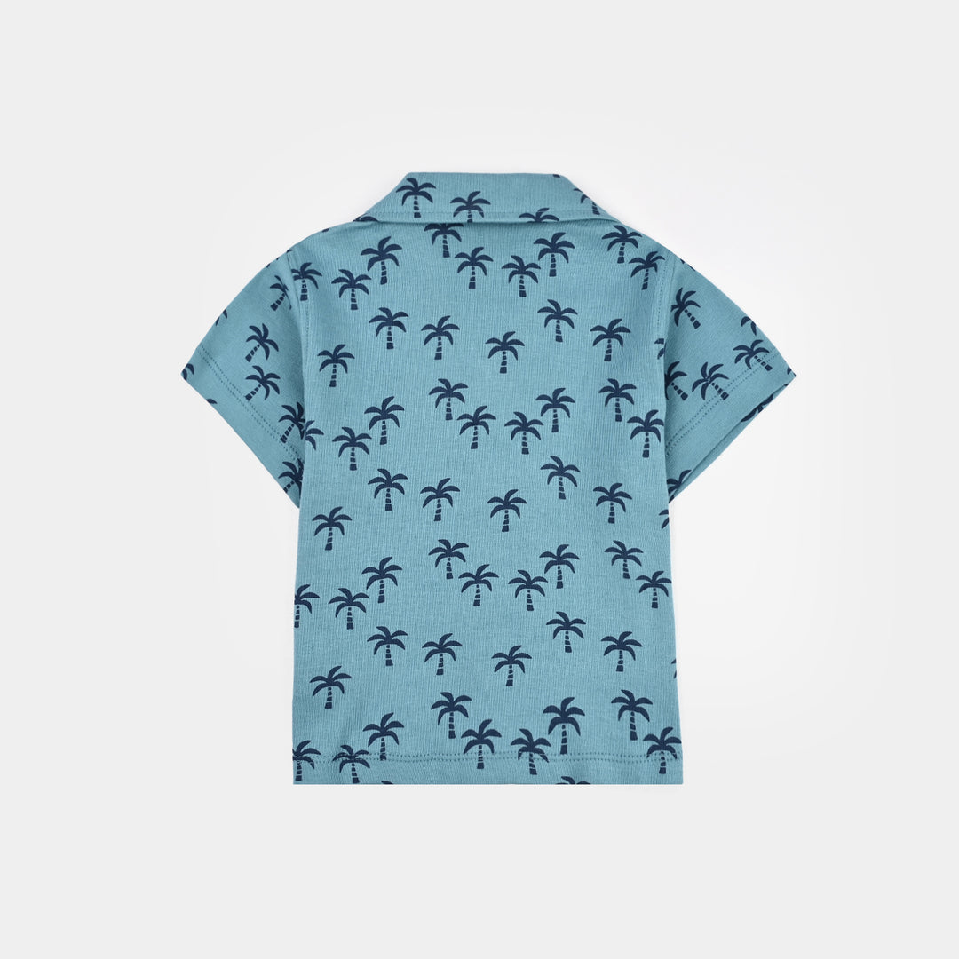 Infant Boys Cotton Interlock Suit Palm Wave-BLUE