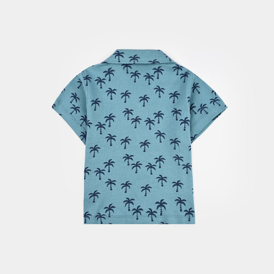 Infant Boys Cotton Interlock Suit Palm Wave-BLUE