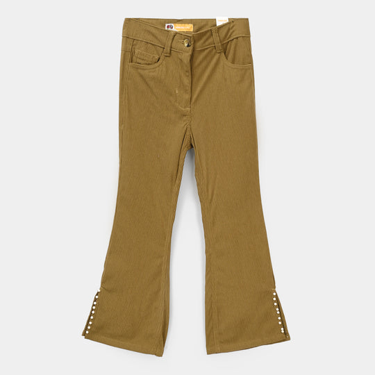 Girls Corduroy Pant Slit-BEIGE