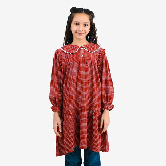 Girls CVC Casual Frock Elegant-MAROON