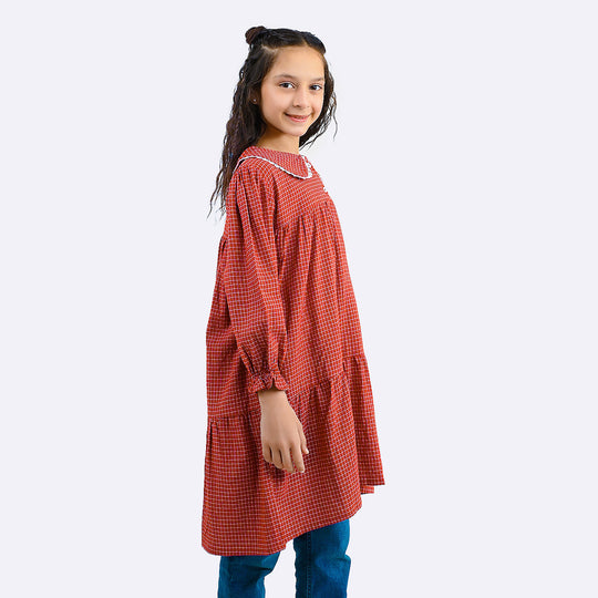 Girls CVC Casual Frock Elegant-MAROON