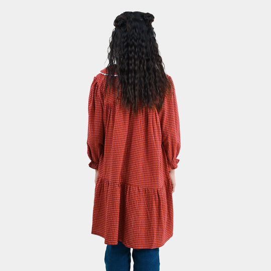 Girls CVC Casual Frock Elegant-MAROON