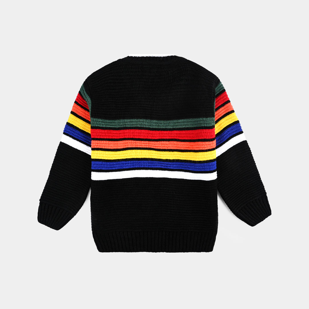 Boys Acrylic Sweater Multi Stripe-BLACK