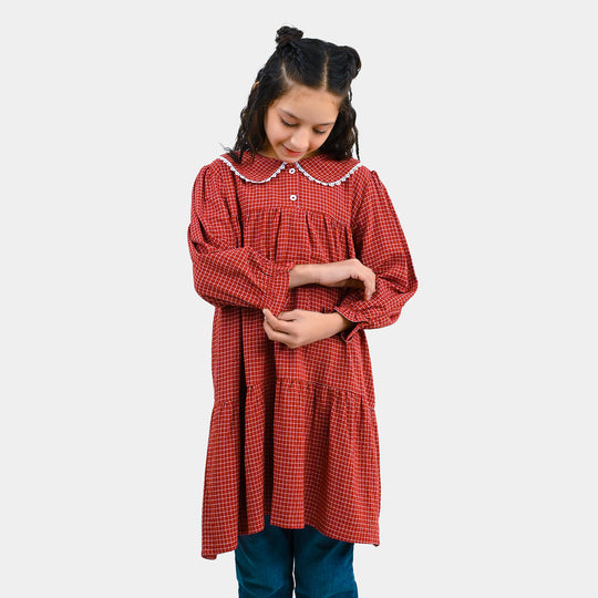 Girls CVC Casual Frock Elegant-MAROON