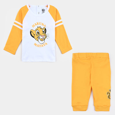 Infant Boys Cotton Interlock Suit Lion -White/Yellow