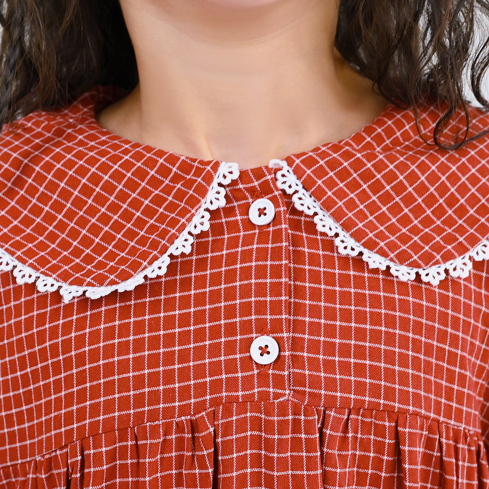 Girls CVC Casual Frock Elegant-MAROON