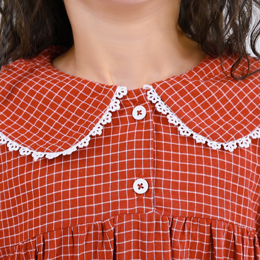 Girls CVC Casual Frock Elegant-MAROON