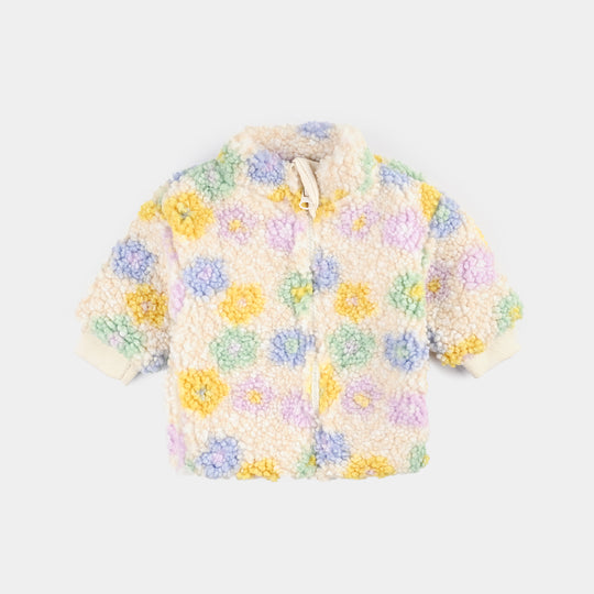 Infant Girls Fleece Knitted Jacket Pastel Garden-Multi