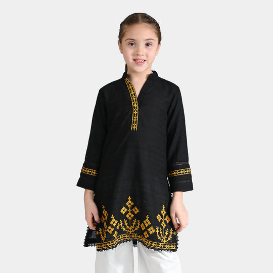 Girls Cotton Emb Kurti Black Beauty-BLACK