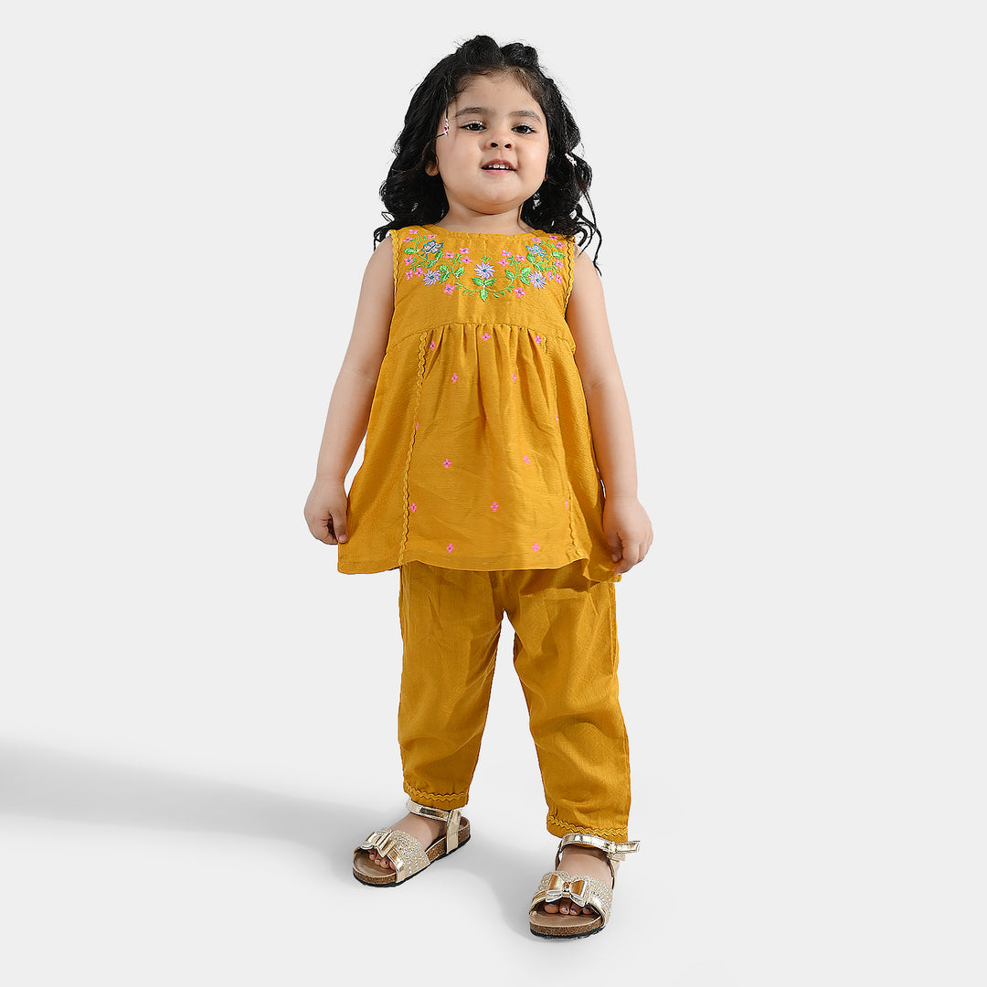 Infant Girls Cotton Jacquard Emb 2Pcs Little Diva-Mustard