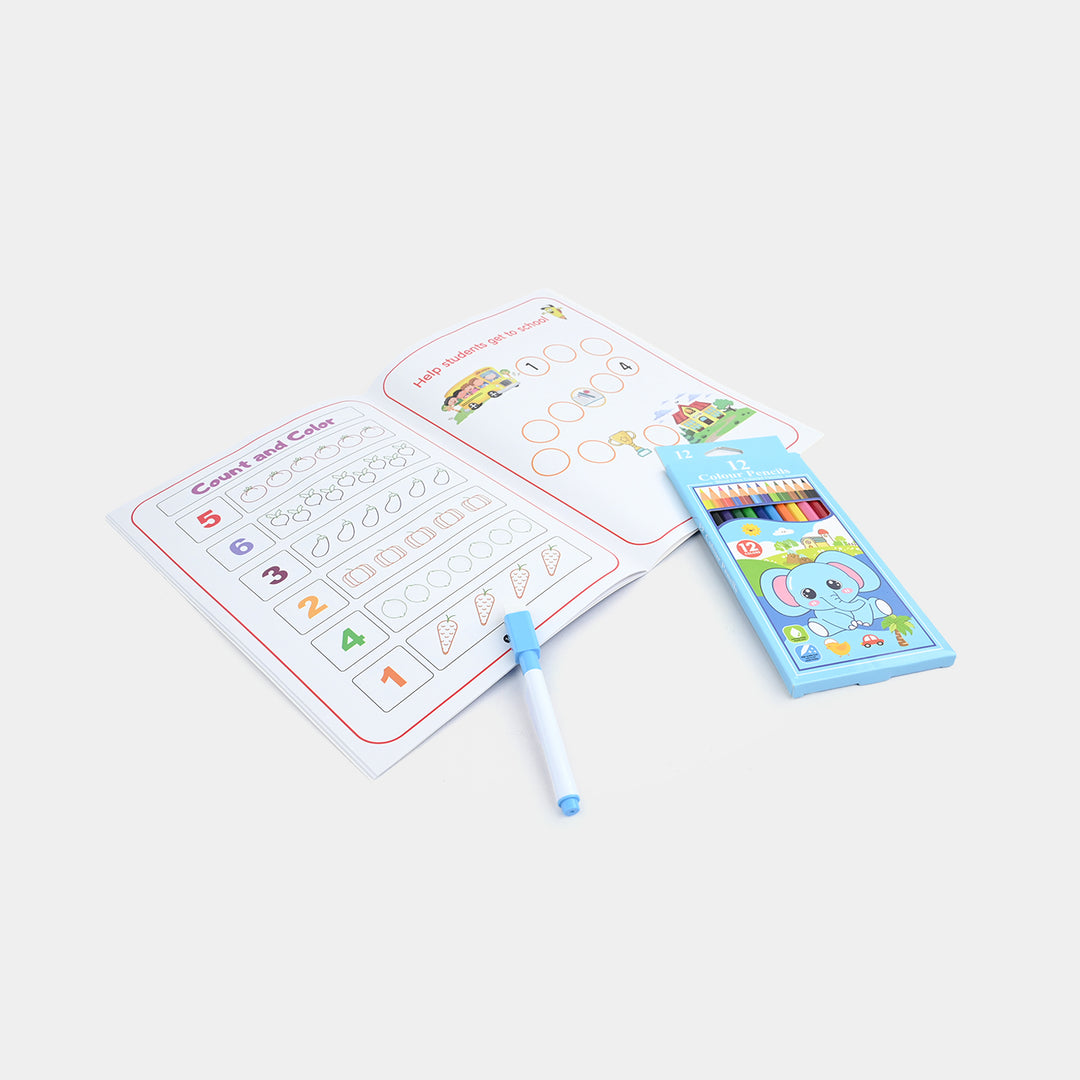 Reusable Tracing Set with 12 Color Pencils &amp; Dry-Erase Marker