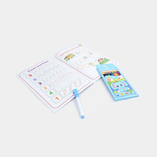 Reusable Tracing Set with 12 Color Pencils &amp; Dry-Erase Marker