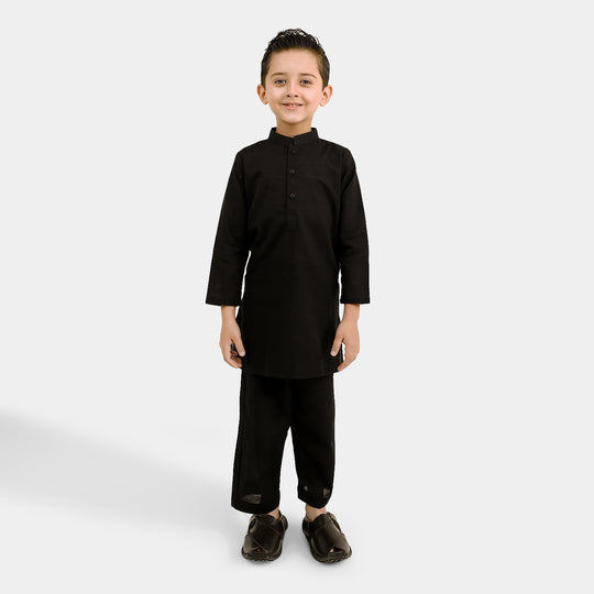 Boys Cotton Slub 2 Piece Suit (Night Owl)-BLACK