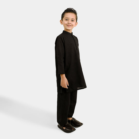 Boys Cotton Slub 2 Piece Suit (Night Owl)-BLACK