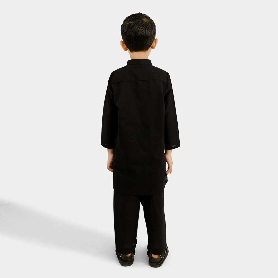 Boys Cotton Slub 2 Piece Suit (Night Owl)-BLACK