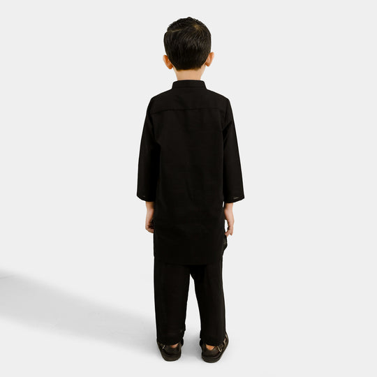 Boys Cotton Slub 2 Piece Suit (Night Owl)-BLACK