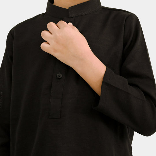 Boys Cotton Slub 2 Piece Suit (Night Owl)-BLACK