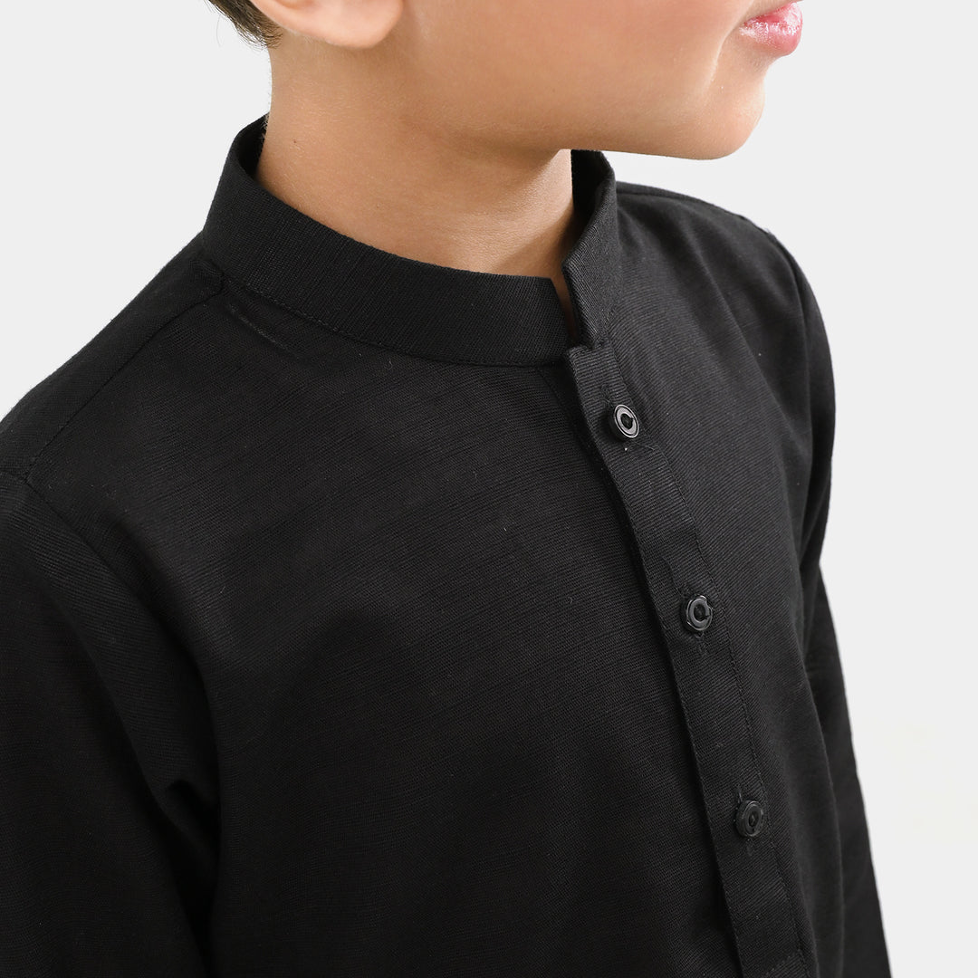 Boys Cotton Slub 2 Piece Suit (Night Owl)-BLACK