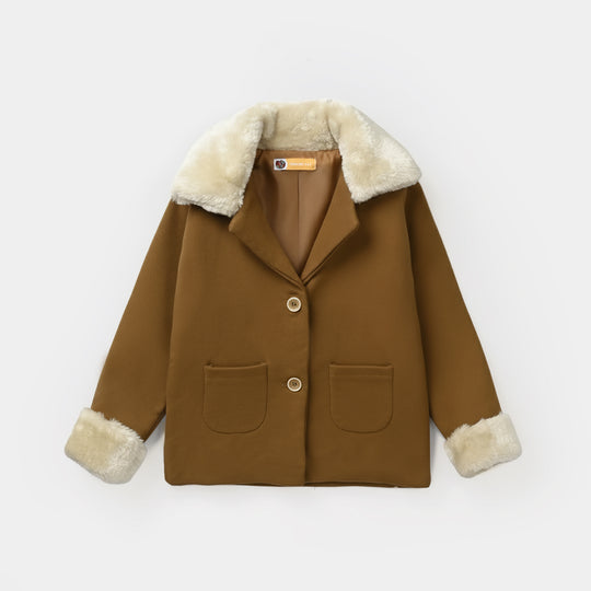 Girls Wool Jacket Crochet - Brown