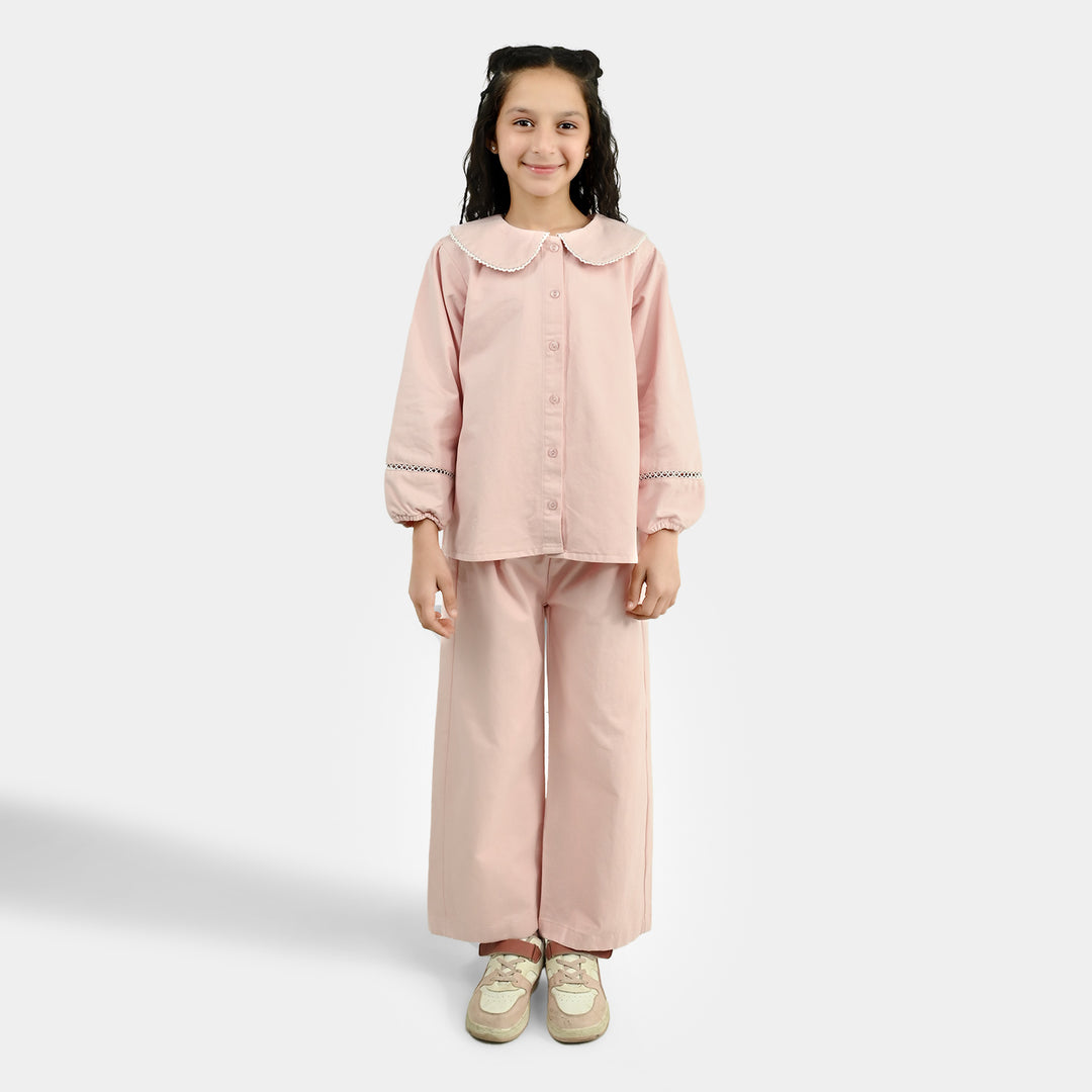 Girls Cotton Twill Co-Ord Set Chunky (Pink)
