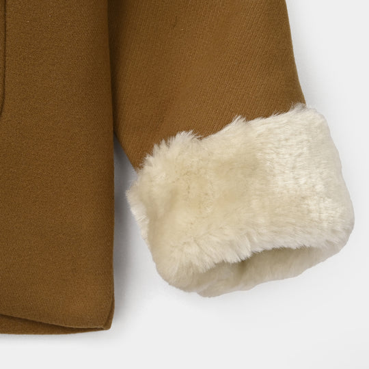 Girls Wool Jacket Crochet - Brown