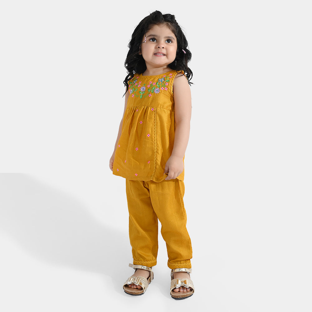 Infant Girls Cotton Jacquard Emb 2Pcs Little Diva-Mustard
