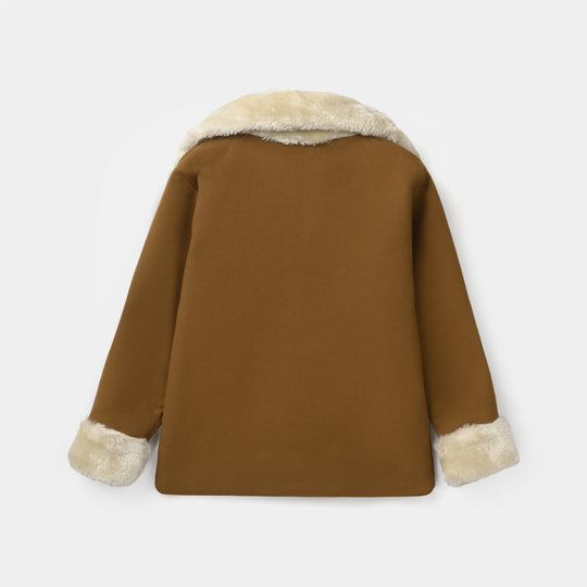 Girls Wool Jacket Crochet - Brown