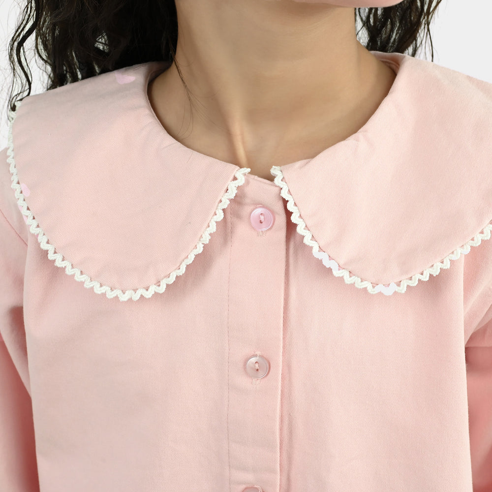 Girls Cotton Twill Co-Ord Set Chunky (Pink)