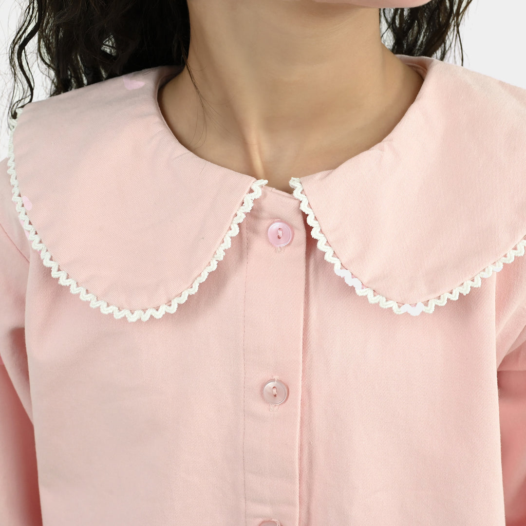 Girls Cotton Twill Co-Ord Set Chunky (Pink)