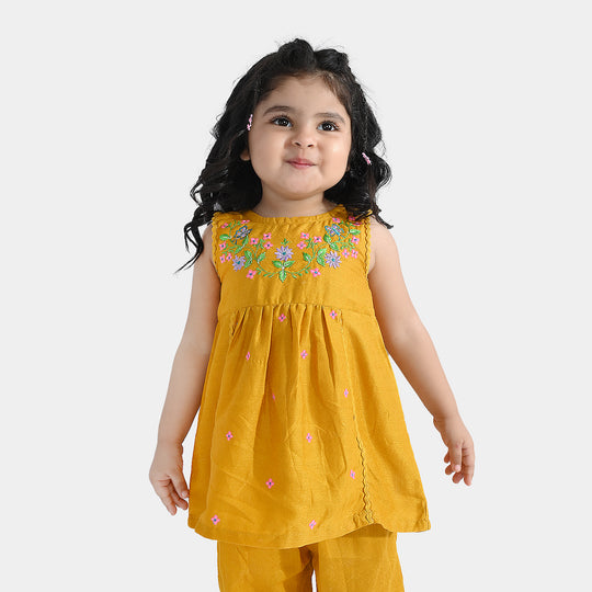 Infant Girls Cotton Jacquard Emb 2Pcs Little Diva-Mustard