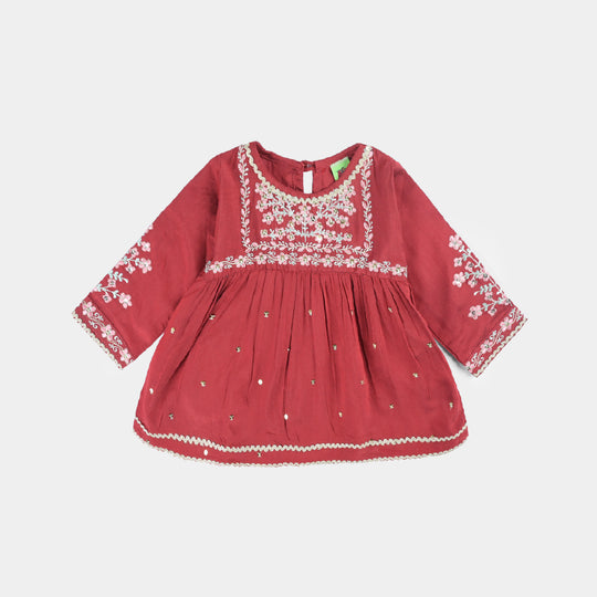 Infant Girls Raw Silk 3 PC Suit Riwayat-Red