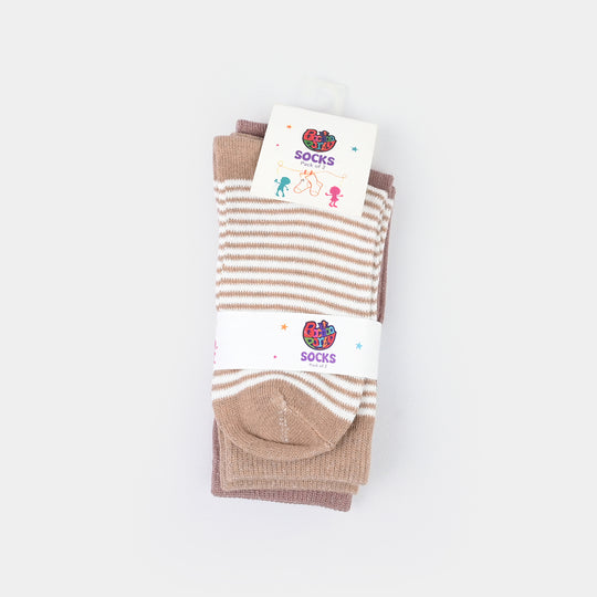 Girls Cotton Socks Pack of 2 (Flora) - Light Brown/Tape Brown
