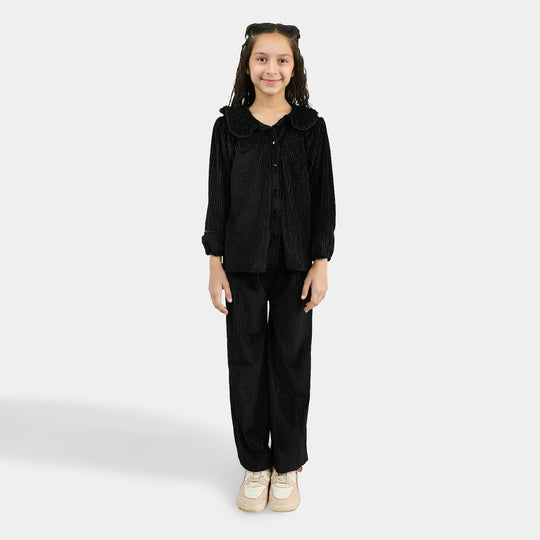 Girls Velvet Co-ord Set Shimmer Limes-BLACK